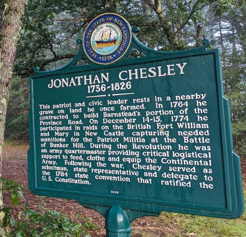 Jonathan Chesley 1736 - 1826 Marker. Click for full size. Jonathan Chesley 1736 - 1826 Marker image. Click for full size.