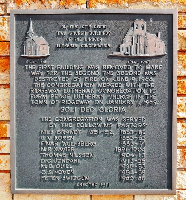 Lincoln Lutheran Congregation Marker. Click for full size. Lincoln Lutheran Congregation Marker image. Click for full size.