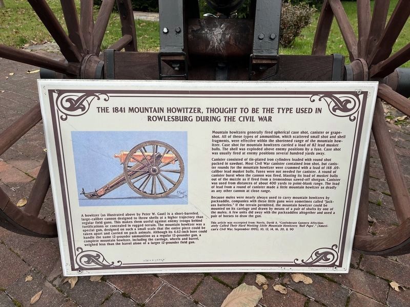 The 1841 Mountain Howitzer, thought to be the type used in Rowlesburg during the Civil War Marker image. Click for full size.