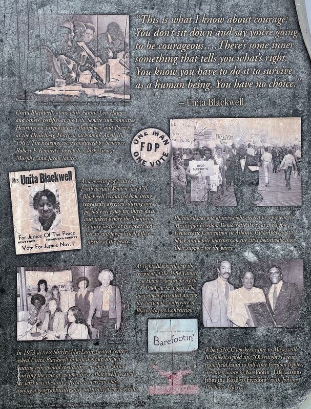 Closeup of photos & captions on reverse side of marker. image. Click for full size.