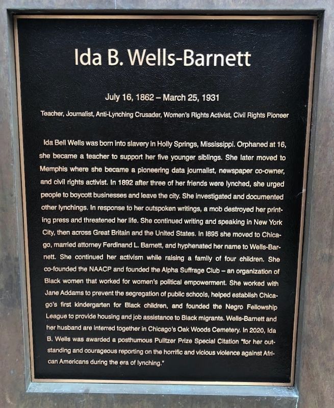 Ida B. Wells-Barnett Marker, Panel 1 image. Click for full size.