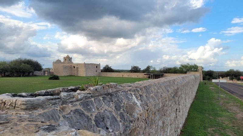 The east wall of the Presidio La Bah�a with the chapel in the background image. Click for full size.