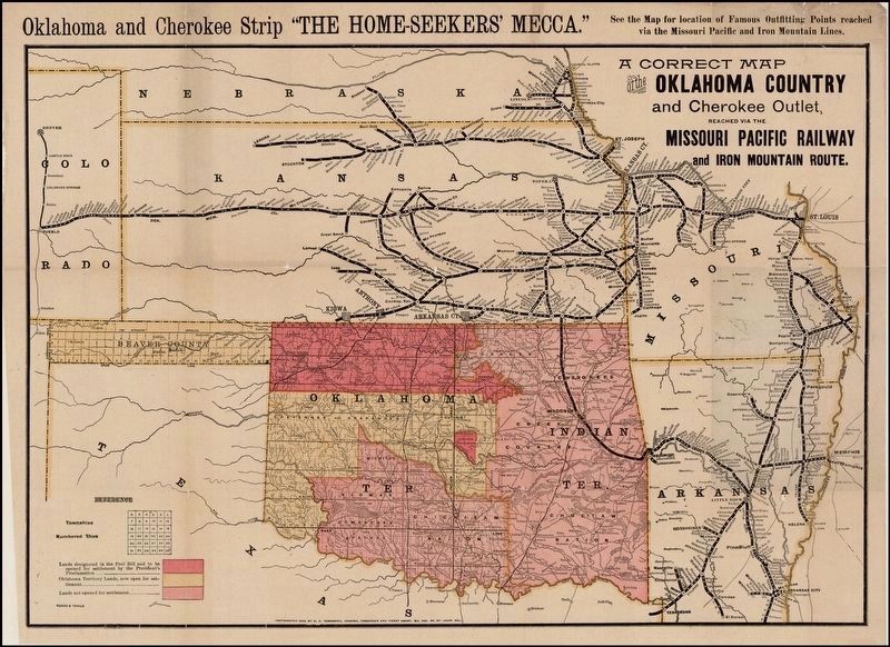A Correct Map of the Oklahoma Country and Cherokee Outlet, Reached via the Missouri Pacific Railway image. Click for full size.