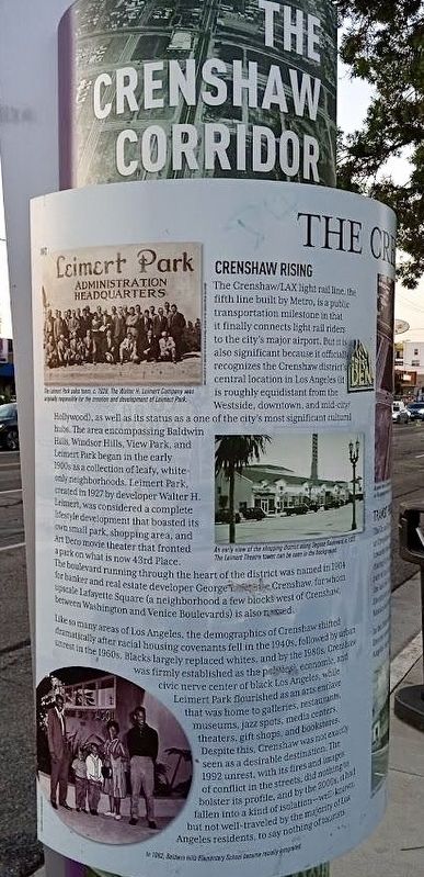 The Crenshaw Corridor Marker. Click for full size. The Crenshaw Corridor Marker image. Click for full size.