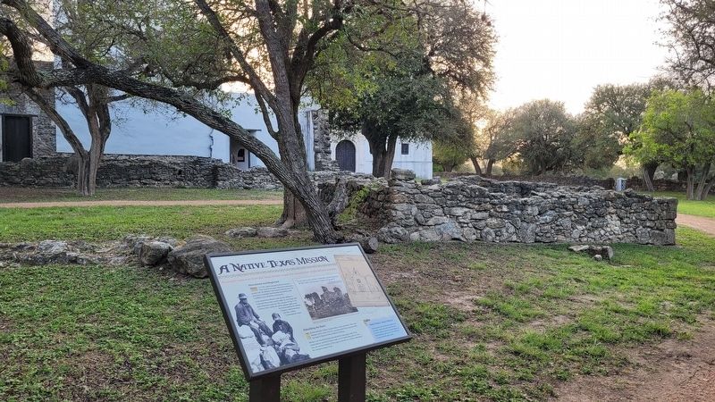 The marker with the Mission Espiritu Santo in the background image. Click for full size.