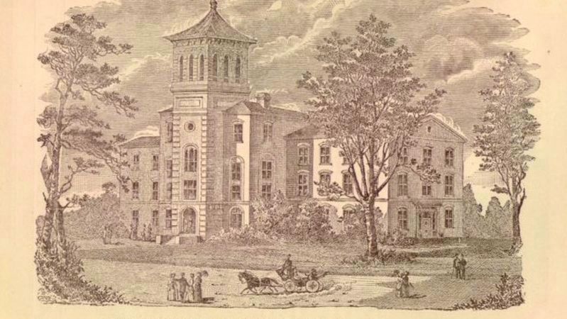Columbia Female College, shown here in 1885 image. Click for full size.