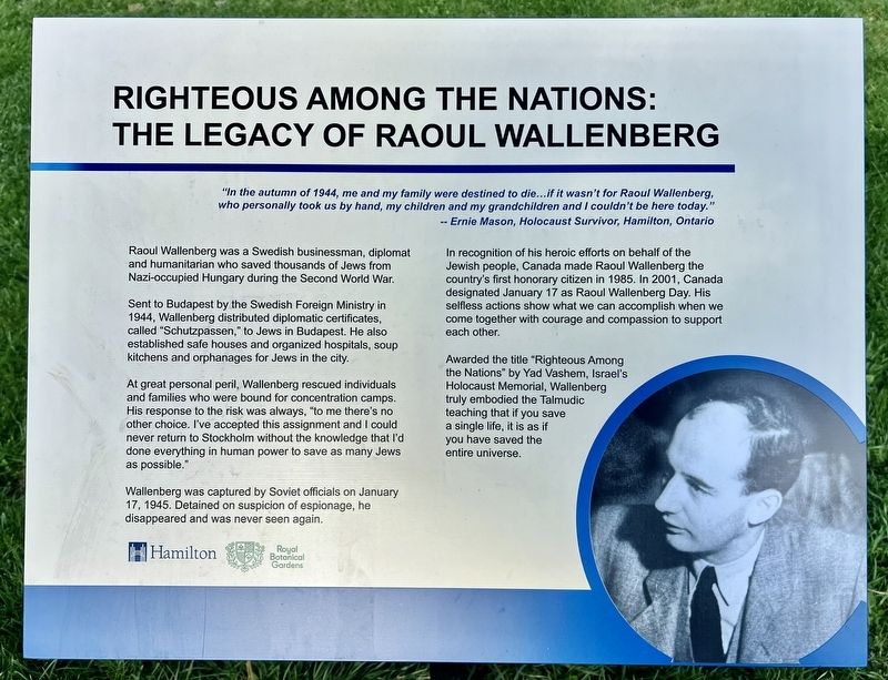Righteous Among the Nations: the Legacy of Raoul Wallenberg Marker image. Click for full size.