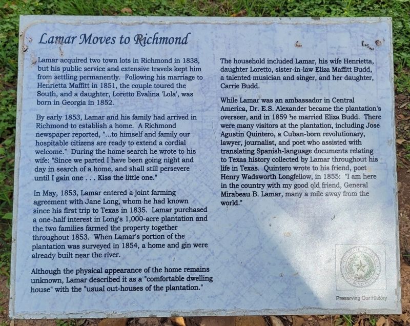 Lamar Moves to Richmond Marker image. Click for full size.