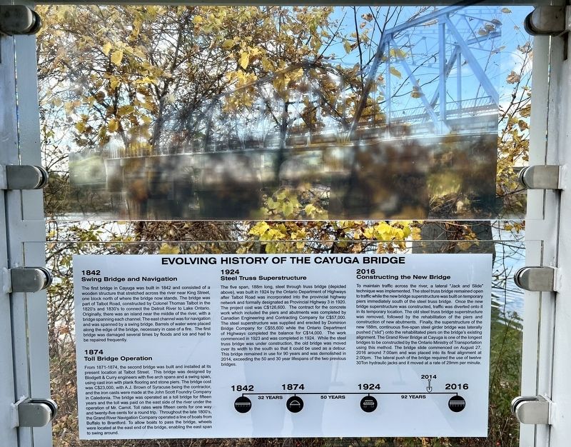 Evolving History of the Cayuga Bridge Marker image. Click for full size.