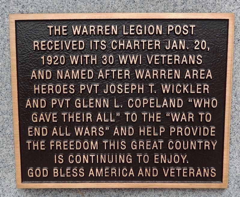 Warren Veterans Memorial - The Warren Legion Post image. Click for full size.