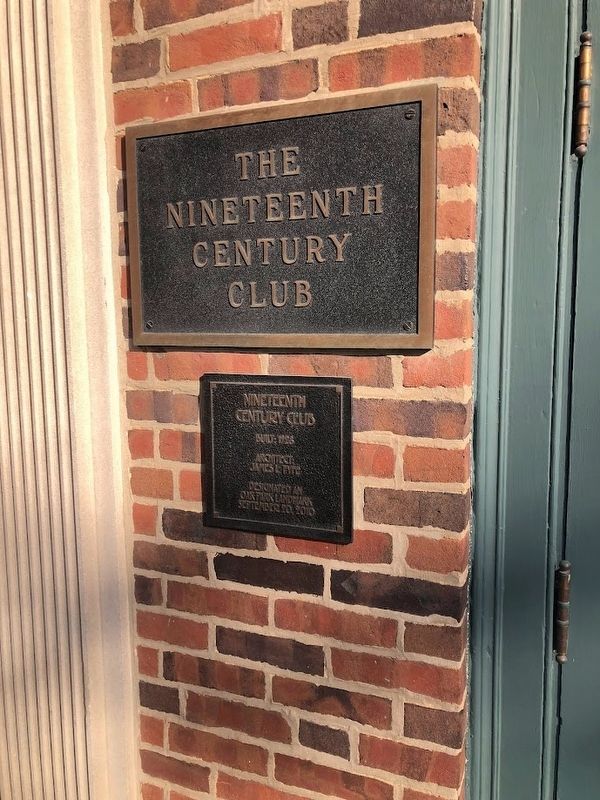 Plaques at front entrance of Nineteenth Century Club image. Click for full size.