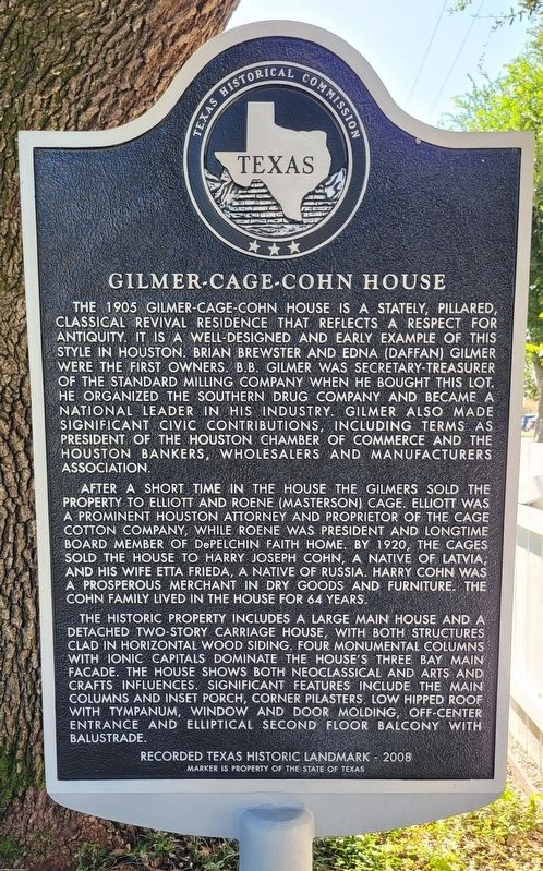 Gilmer-Cage-Cohn House Marker. Click for full size. Gilmer-Cage-Cohn House Marker image. Click for full size.