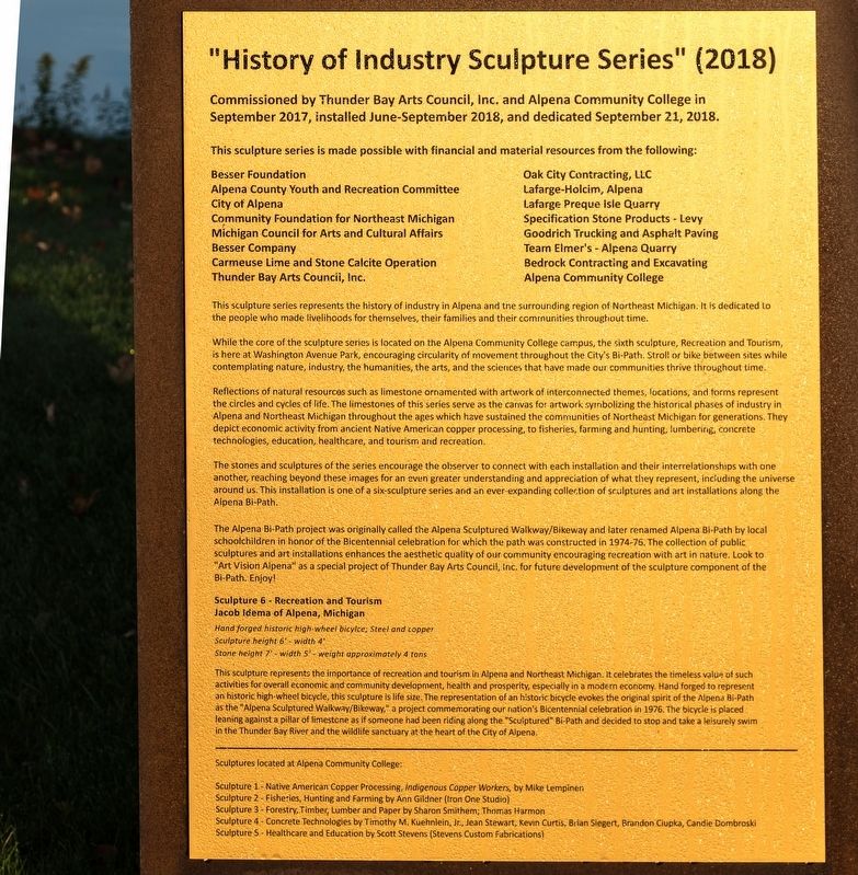 “History of Industry Sculpture Series” Marker. Click for full size. “History of Industry Sculpture Series” Marker image. Click for full size.