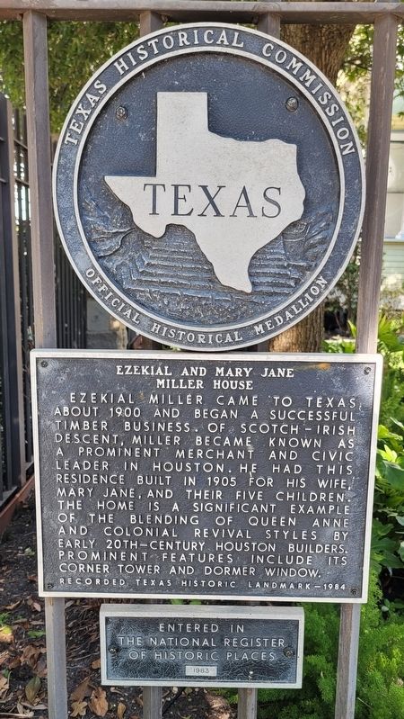 Ezekial and Mary Jane Miller House Marker image. Click for full size.