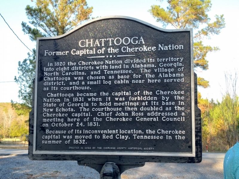 Chattooga, former capital of the Cherokee Nation Marker image. Click for full size.