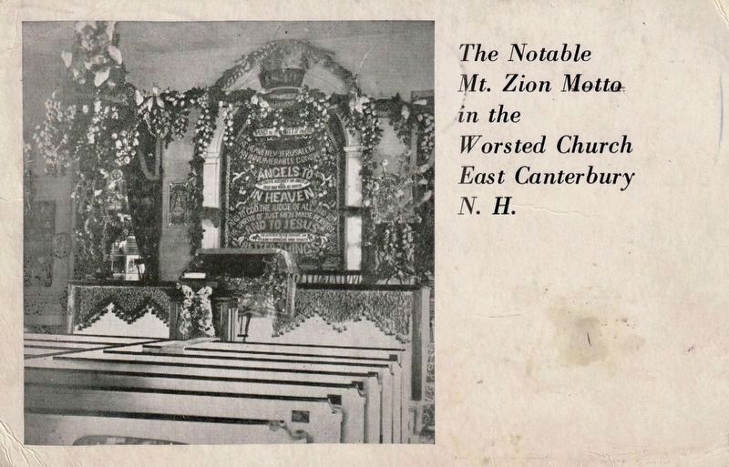 Mt. Zion motto in the 'Worsted' Church postcard image. Click for full size.