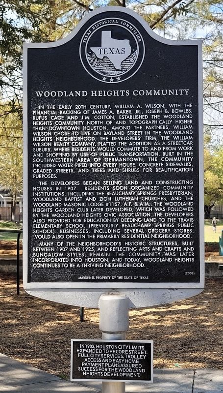 Woodland Heights Community Marker. Click for full size. Woodland Heights Community Marker image. Click for full size.
