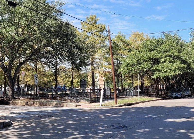 The view of the Woodland Heights Community Marker in the park - old location. Click for full size. The view of the Woodland Heights Community Marker in the park - old location image. Click for full size.