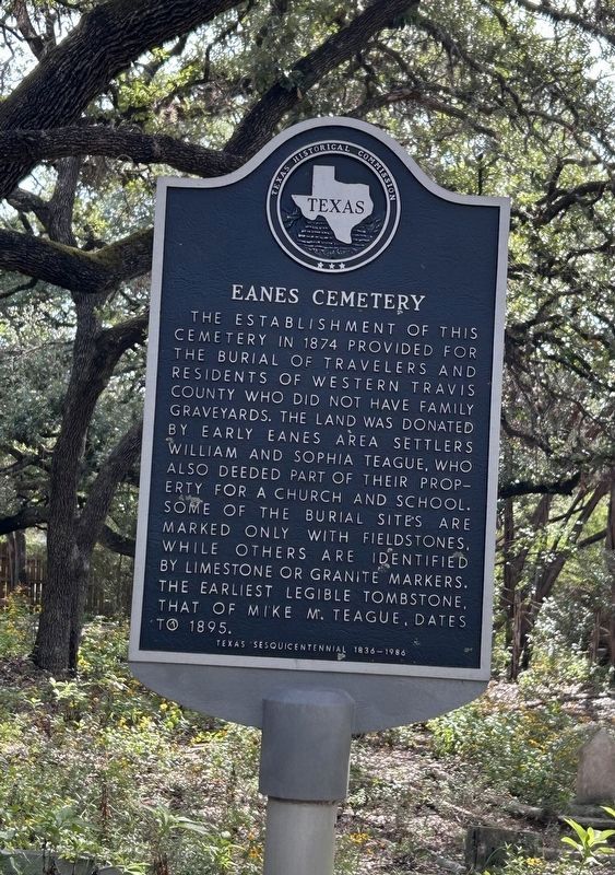 Eanes Cemetery Marker image. Click for full size.