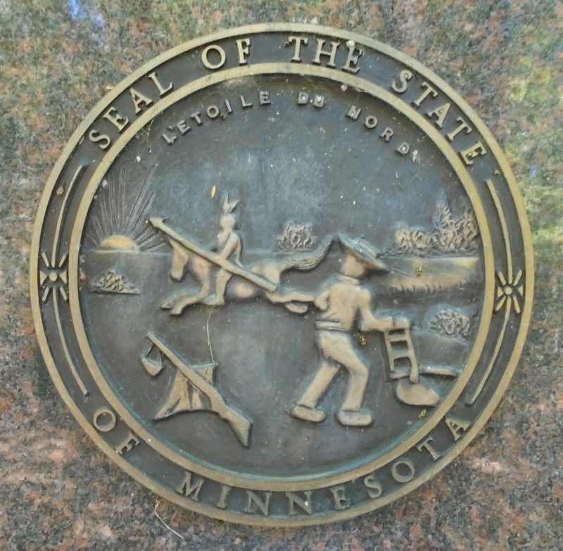 Minnesota State Seal on Memorial Obelisk image. Click for full size.
