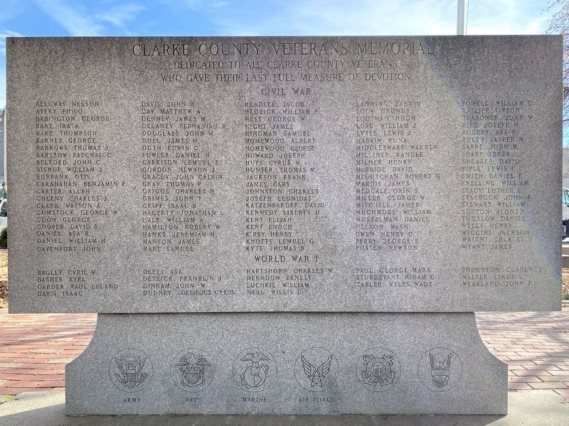 Clarke County Veterans Memorial Marker, Side One image. Click for full size.