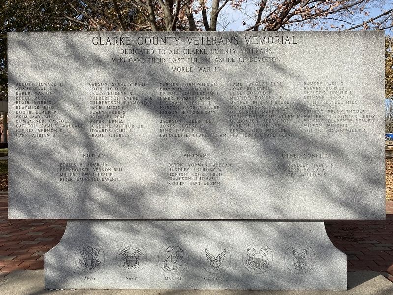 Clarke County Veterans Memorial Marker, Side Two image. Click for full size.