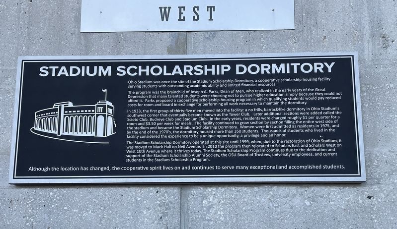 Stadium Scholarship Dormitory Marker image. Click for full size.