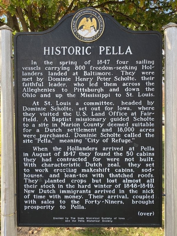 Historic Pella Marker, Side One image. Click for full size.