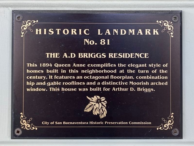 A.D. Briggs Residence Marker image. Click for full size.