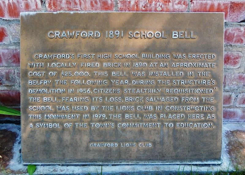Crawford 1891 School Bell Marker. Click for full size. Crawford 1891 School Bell Marker image. Click for full size.