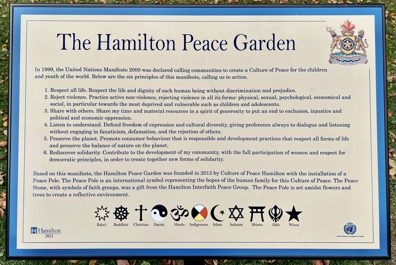 The Hamilton Peace Garden Marker image. Click for full size.