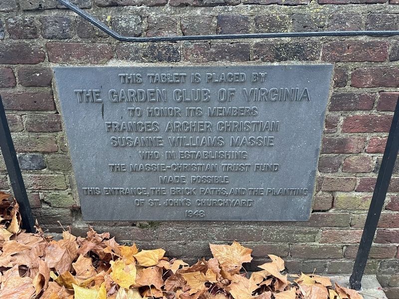 Dedication plaque for the entrance, brick paths and plantings of the churchyard image. Click for full size.