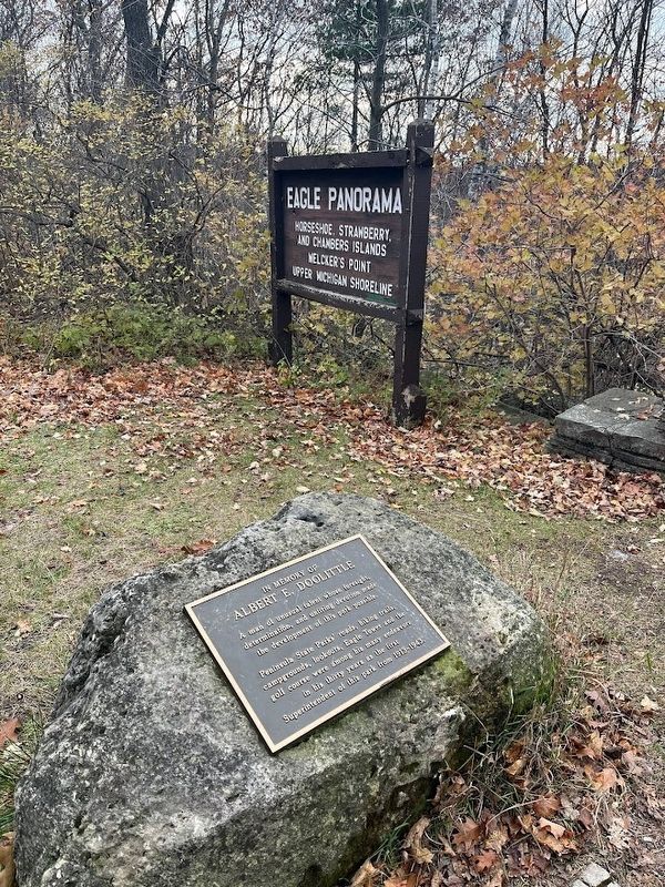Albert E. Doolittle marker and Eagle Panorama sign image. Click for full size.