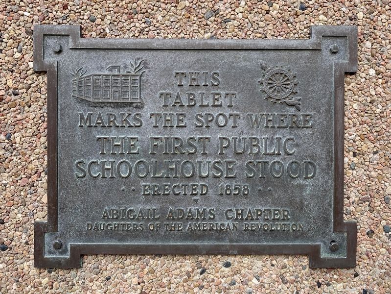 Where The First Public Schoolhouse Stood Marker image. Click for full size.