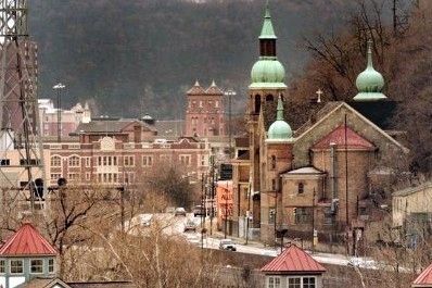 Saint Nicholas Roman Catholic Church and Route 28 image. Click for full size.