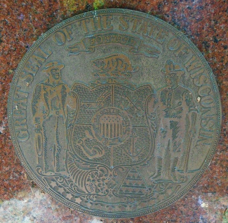 Wisconsin State Seal on Memorial Obelisk image. Click for full size.