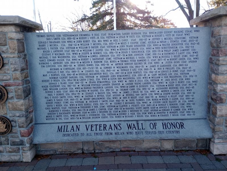 Milan Veterans Wall Of Honor Marker image. Click for full size.