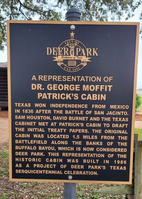 A Representation of Dr. George Moffit Patrick's Cabin Marker image. Click for full size.