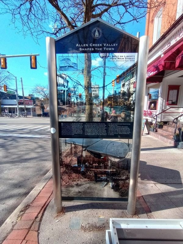 Allen Creek Valley Shapes the Town Marker image. Click for full size.