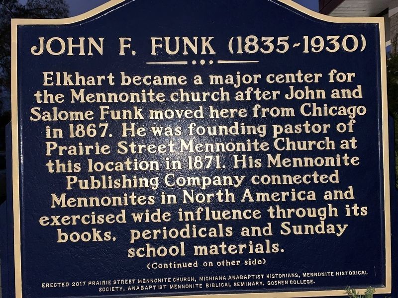 John F. Funk (1835-1930) Marker image. Click for full size.