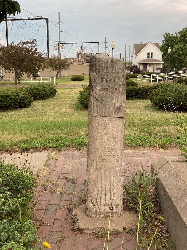 Marker in front of Gary Land Company building in the distance on the right image. Click for full size.