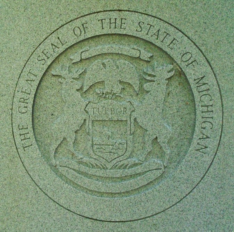 Michigan State Seal on Memorial Obelisk image. Click for full size.