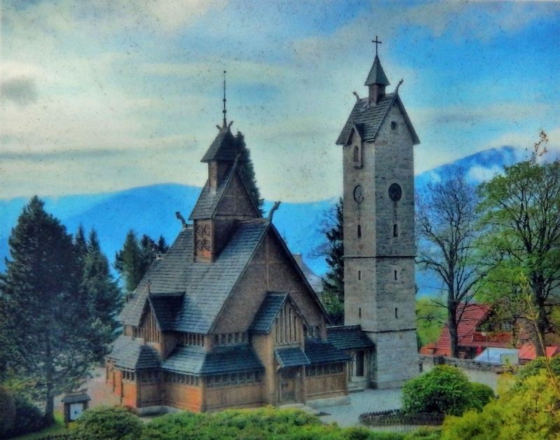 Marker detail: The old church from Vang, Valdres. image. Click for full size.