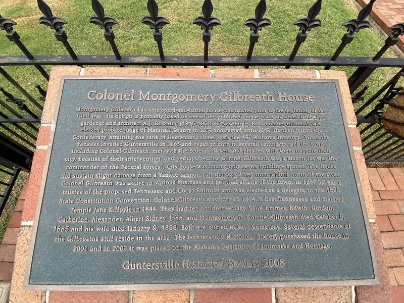 Colonel Montgomery Gilbreath House Marker image. Click for full size.