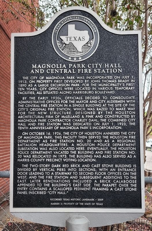 Magnolia Park City Hall and Central Fire Station Marker image. Click for full size.