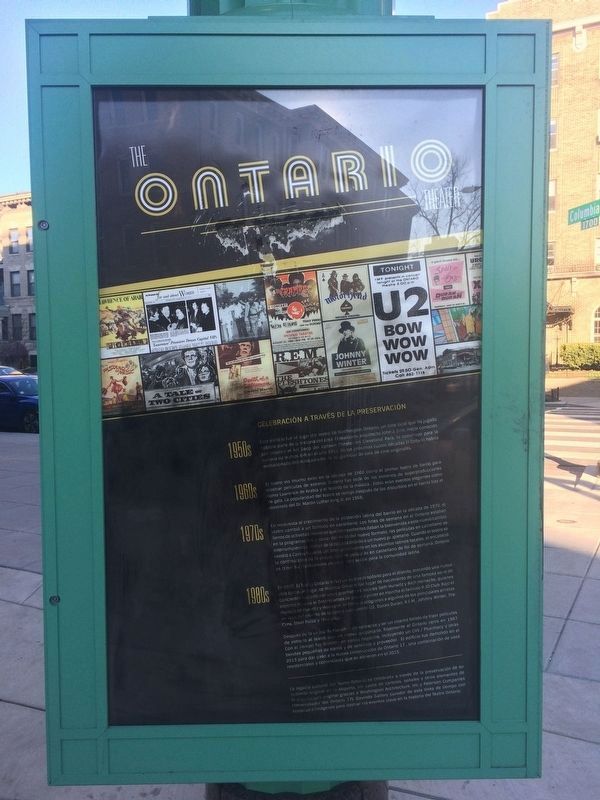 Poster on the grounds sharing the history of the Ontario Theater (Spanish) image. Click for full size.
