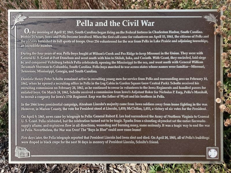 Pella and the Civil War Marker. Click for full size. Pella and the Civil War Marker image. Click for full size.