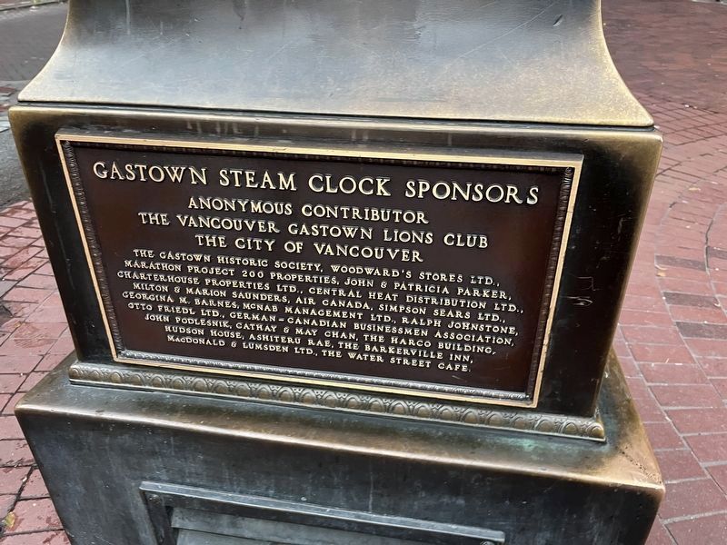 The Gastown Steam Clock sponsor plaque image. Click for full size.