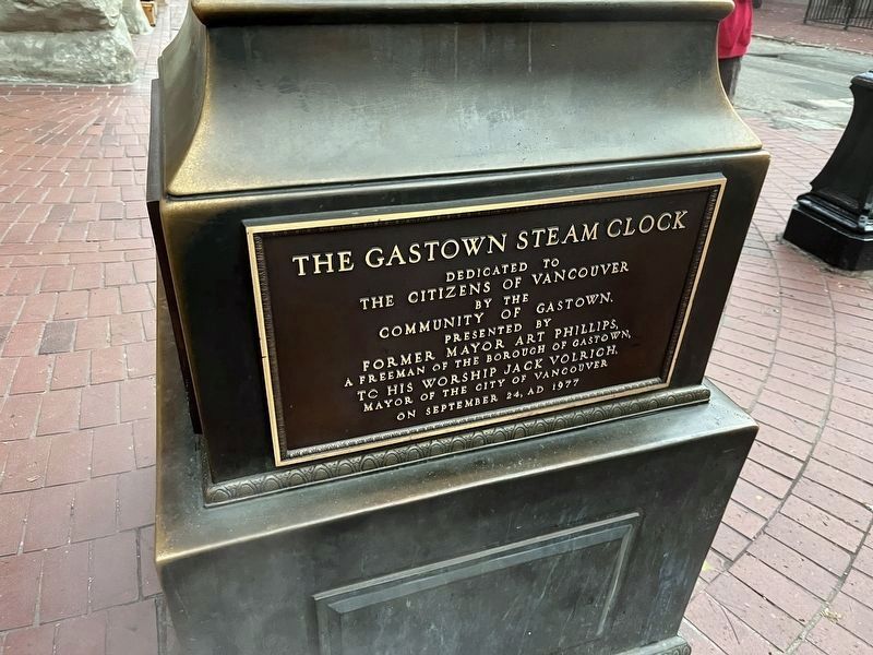 The Gastown Steam Clock dedication plaque image. Click for full size.