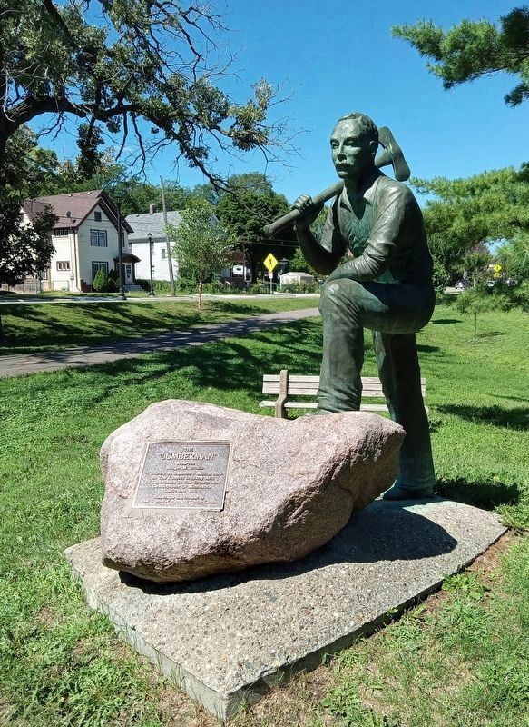 The "Lumberman" Marker and sculpture in Webber Park image. Click for full size.